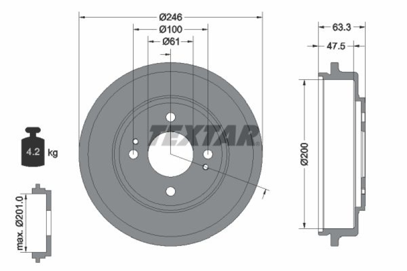 2x TEXTAR Bremstrommel