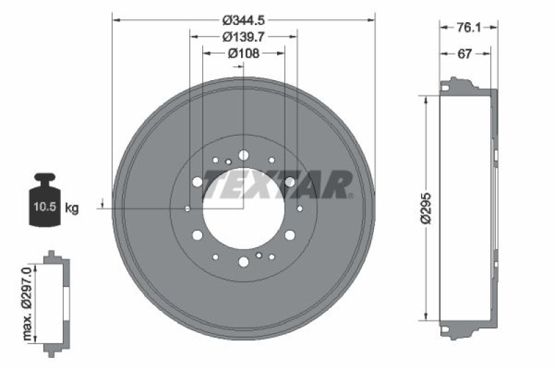 2x TEXTAR Bremstrommel