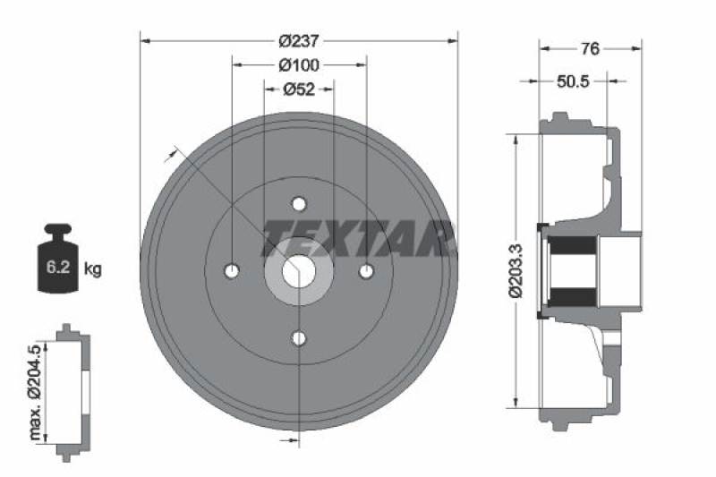 2x TEXTAR Brake Drum