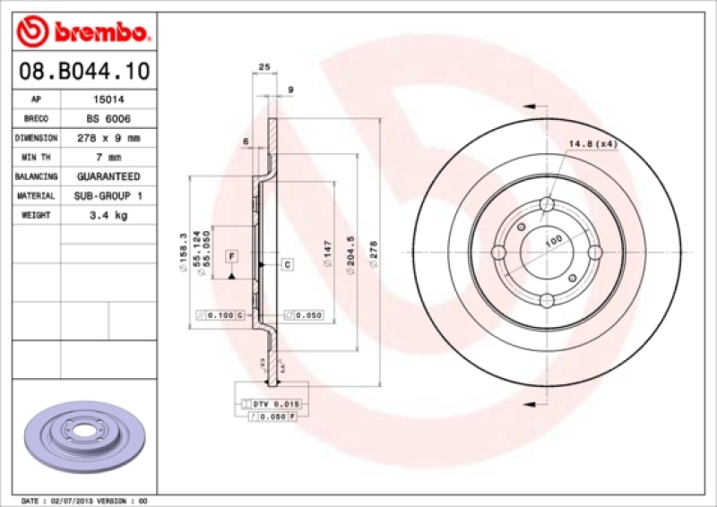 2x BREMBO Bremsscheibe PRIME LINE