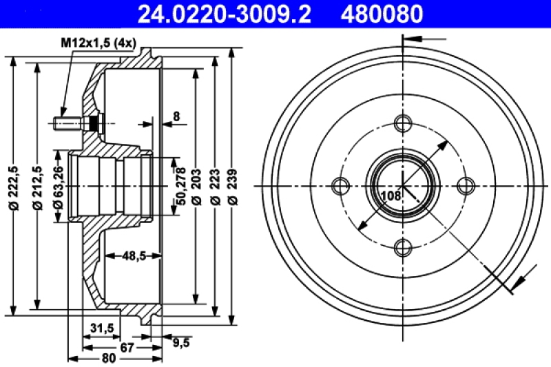 2x ATE Brake Drum