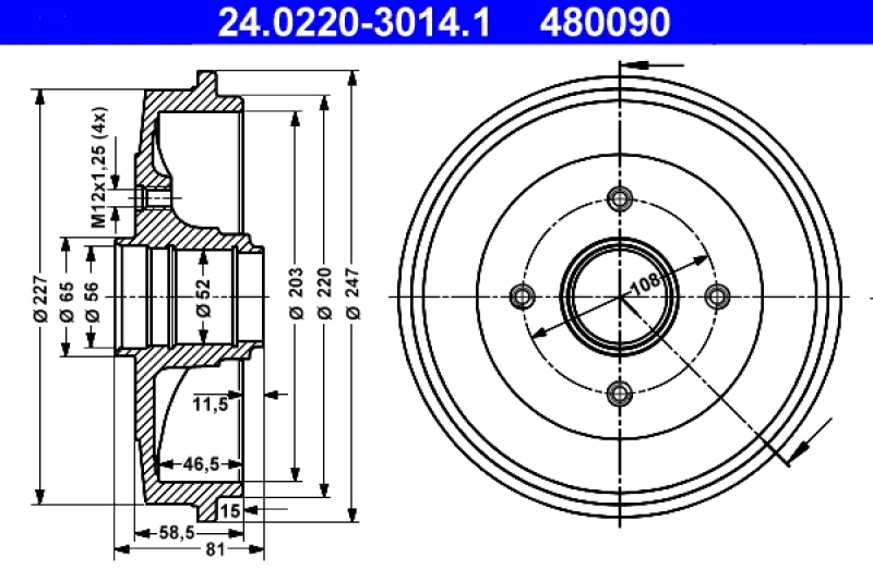 2x ATE Brake Drum