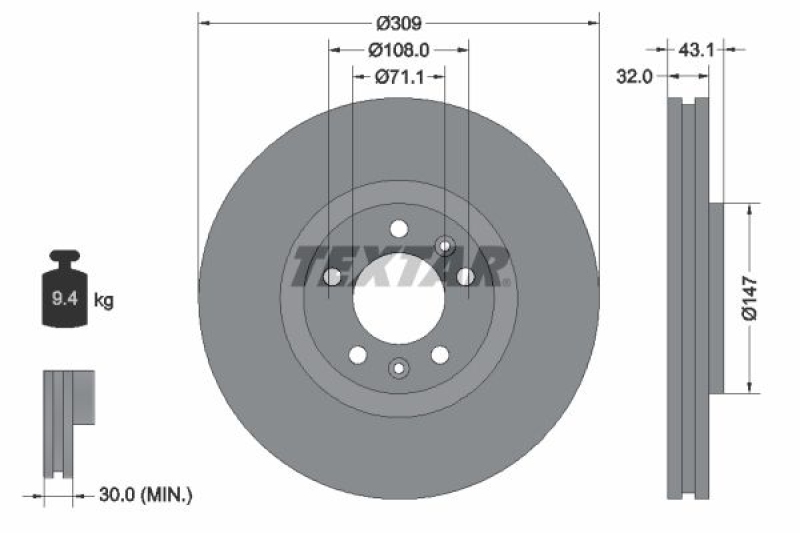 2x TEXTAR Brake Disc