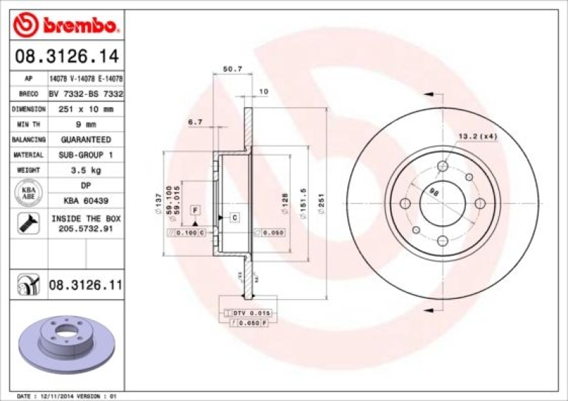 BREMBO Bremsscheiben Ø251mm + Beläge Satz hinten passend für Fiat Multipla