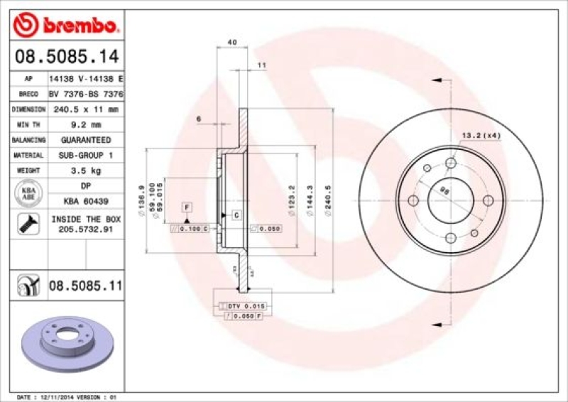 2x BREMBO Bremsscheibe COATED DISC LINE