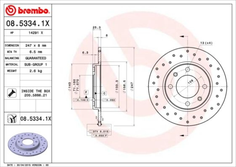 Brembo Sport Ø247mm Bremsscheiben + Beläge hinten passend für Peugeot 206 CC 1.6