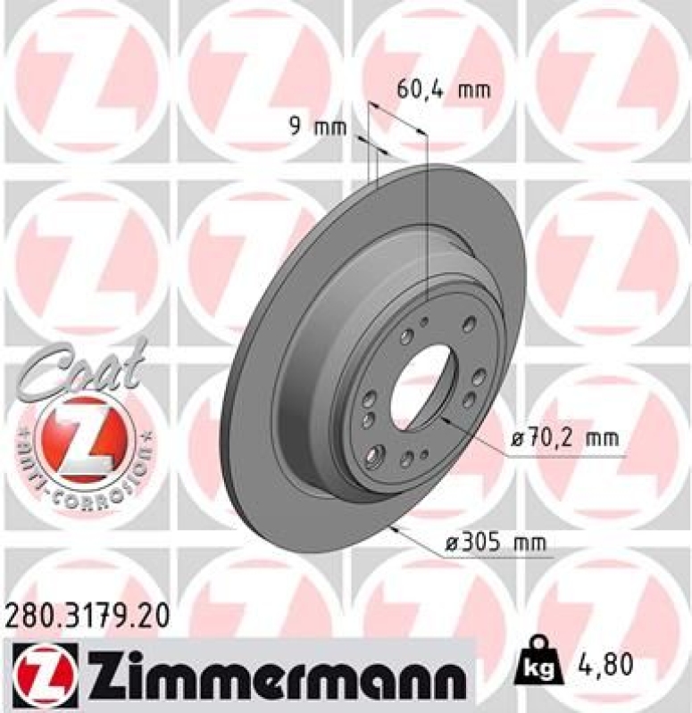 2x ZIMMERMANN Bremsscheiben Ø305mm + Beläge Hinten passend für Honda Accord 8 CU