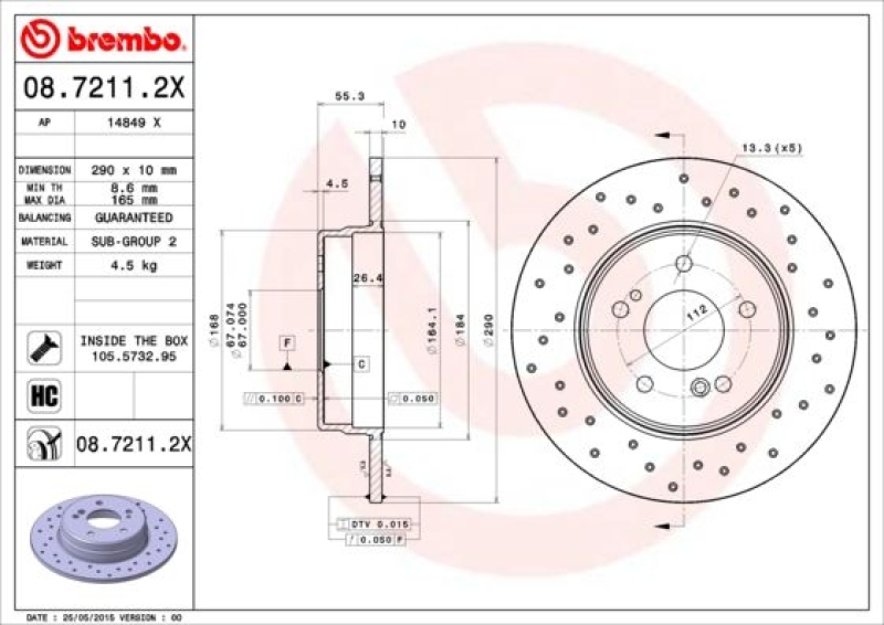 Brembo Xtra Line Bremsscheiben 290mm + Bremsbeläge Hinten passend für Mercedes