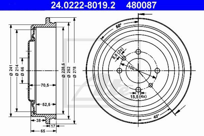 2x ATE Brake Drum