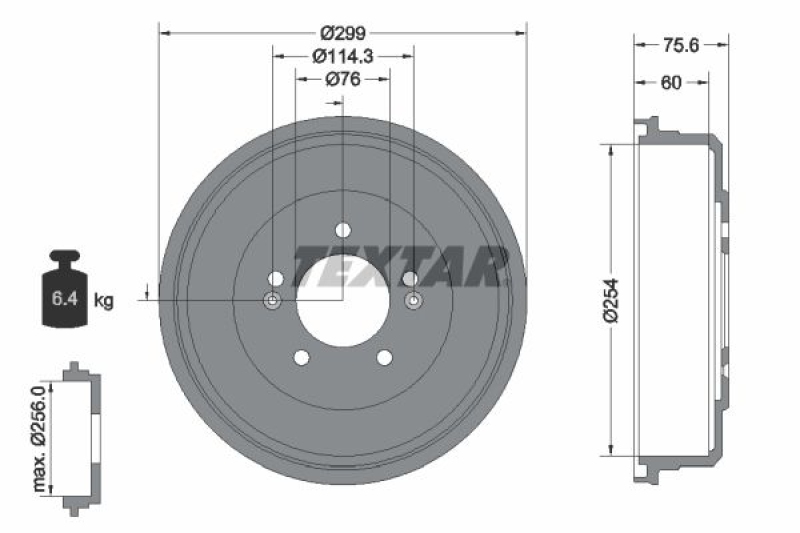 2x TEXTAR Brake Drum