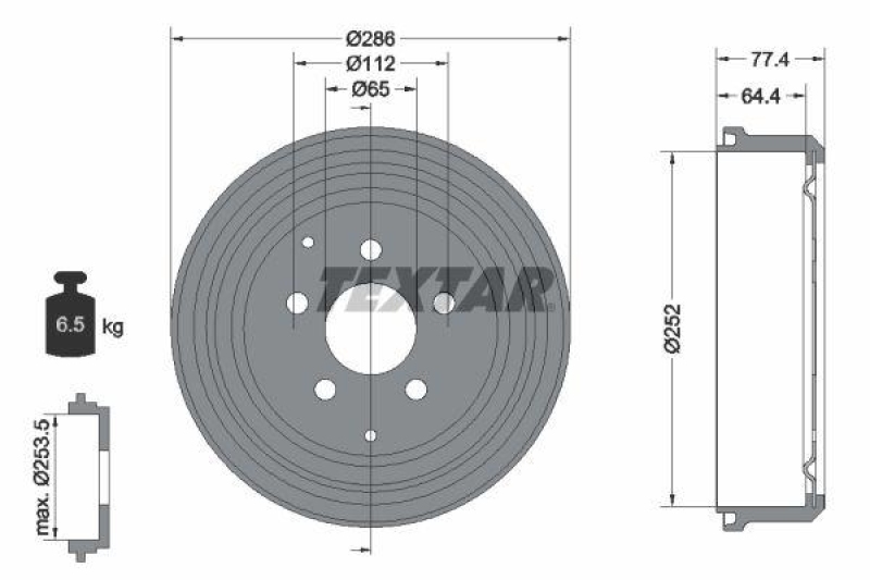 2x TEXTAR Brake Drum