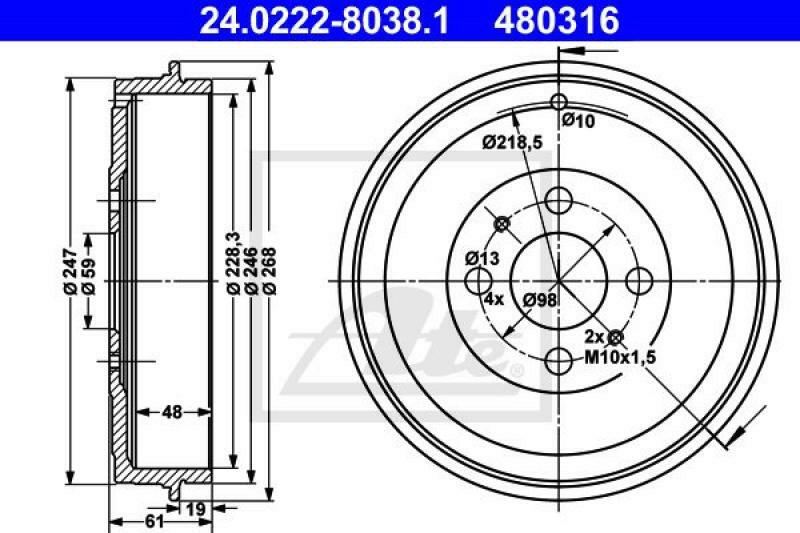 2x ATE Brake Drum