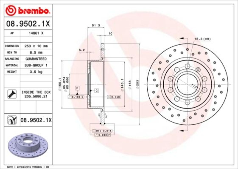 Brembo Sport Bremsscheiben 253mm + Beläge hinten passend für VW Golf 5 6 Audi A3