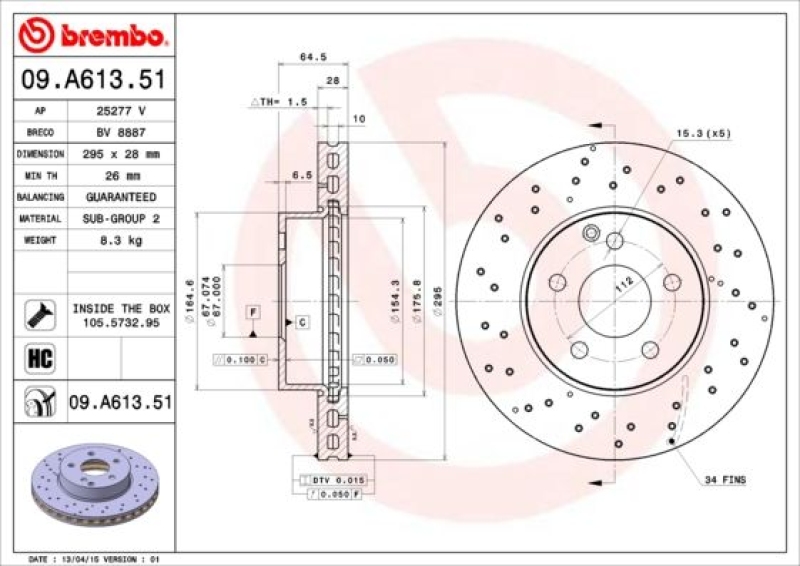 2x Brembo Bremsscheiben Ø295mm + Beläge + WK Vorne passend für Mercedes C-Klasse