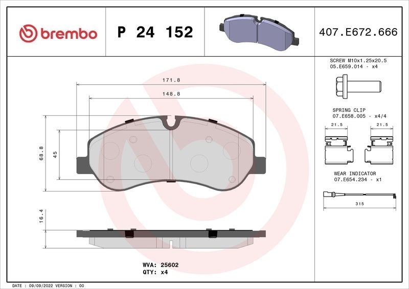 BREMBO Bremsbelagsatz, Scheibenbremse PRIME LINE