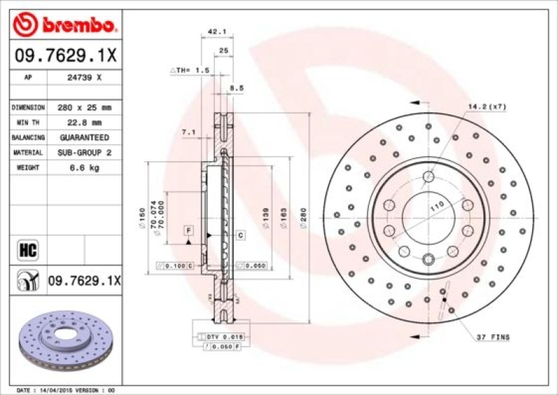 Brembo XTRA LINE Bremsscheiben gelocht + Brembo Bremsbeläge