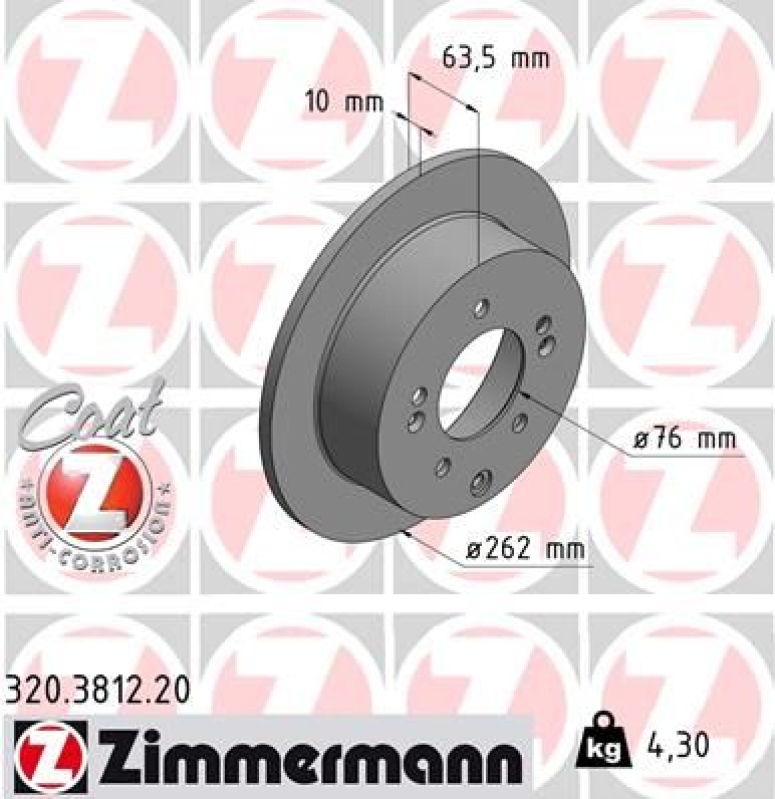 2x ZIMMERMANN Bremsscheiben Ø262mm + Beläge Hinten passend für Kia Cerato II TD