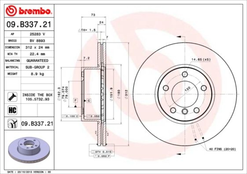 2x BREMBO Bremsscheiben Ø312mm + Beläge Vorne passend für BMW X1 (E84) 3 (E91)