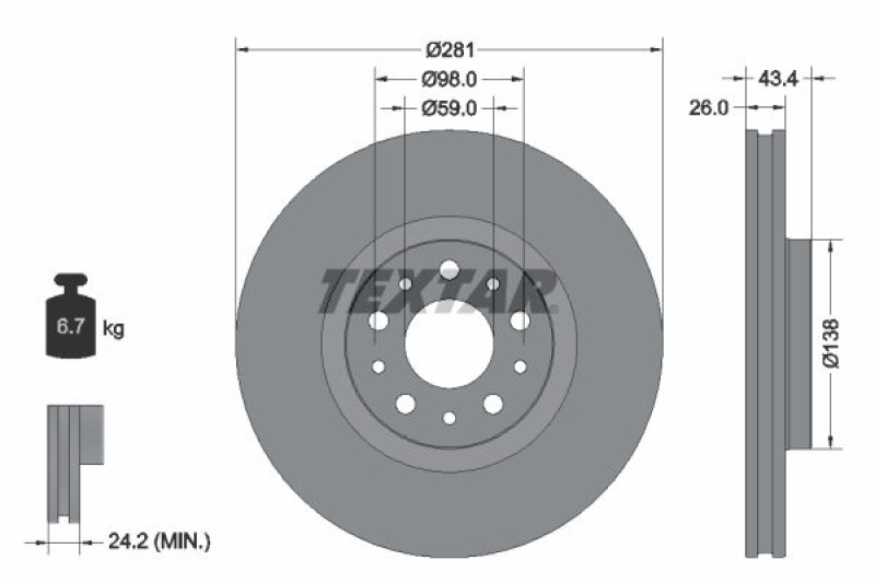 2x TEXTAR Bremsscheibe PRO