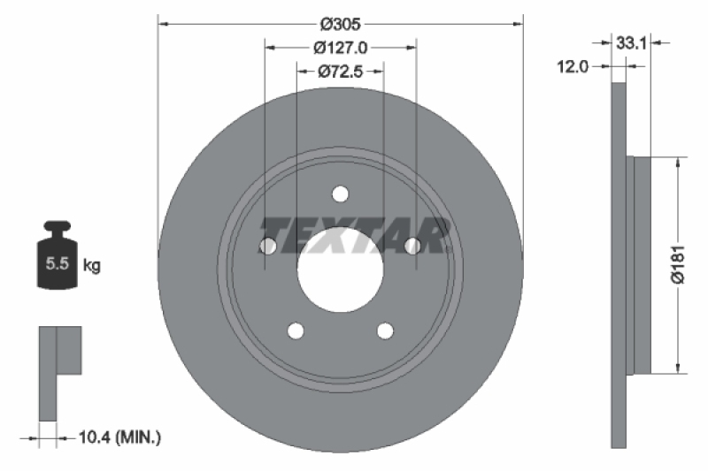 2x TEXTAR Brake Disc PRO+