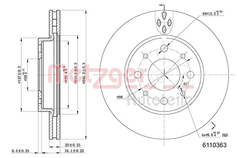 2x METZGER Bremsscheibe