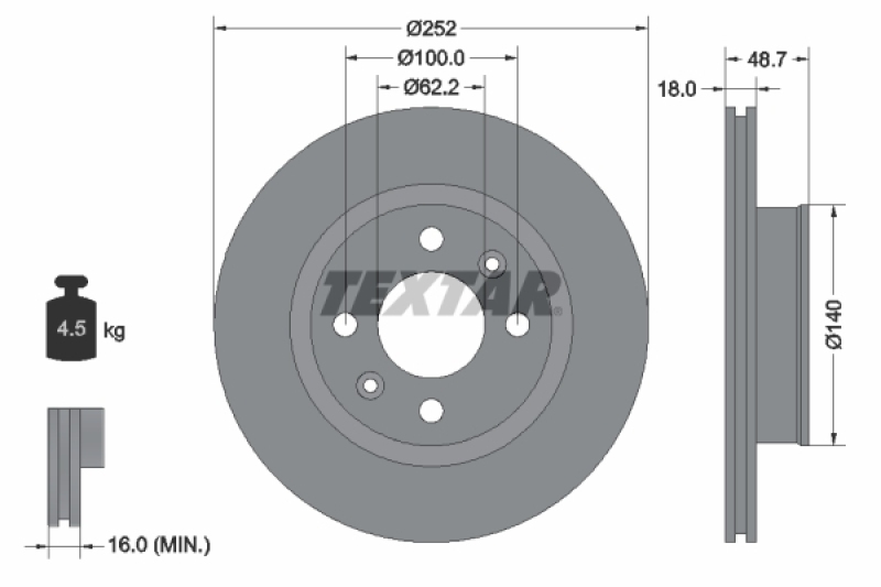 2x TEXTAR Bremsscheibe PRO