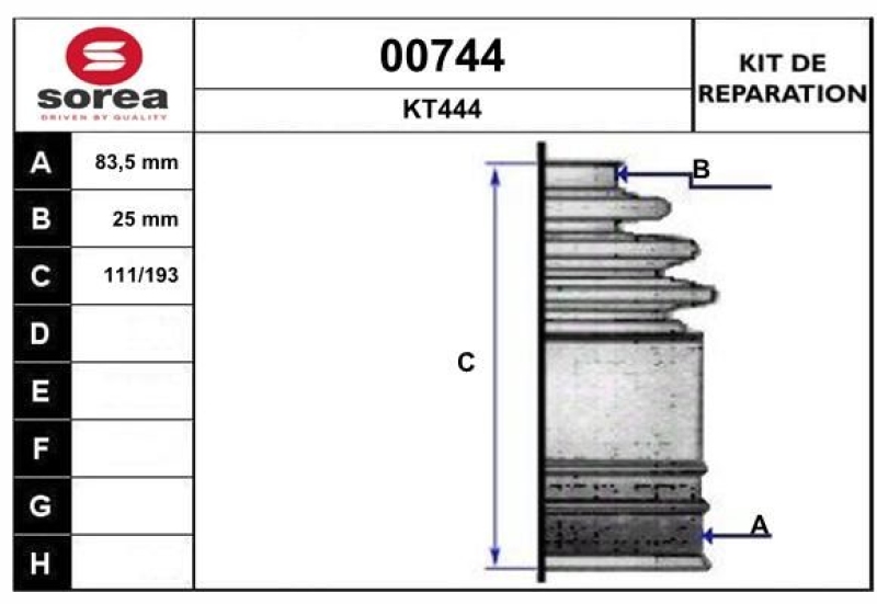 SNRA Bellow Kit, drive shaft