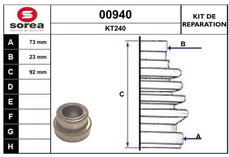 SNRA Bellow Kit, drive shaft