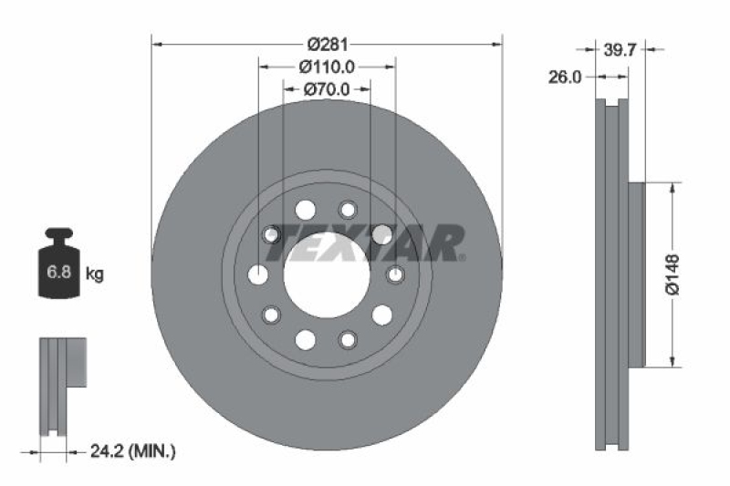 TEXTAR Bremsscheiben Ø281mm + Beläge vorne passend für u.a FIAT 500X (334_) 1.4