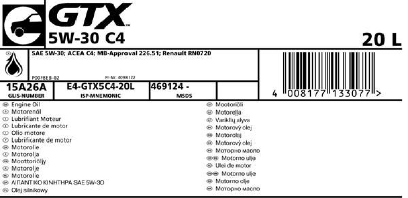 20L Castrol GTX 5W-30 C4 Motoröl