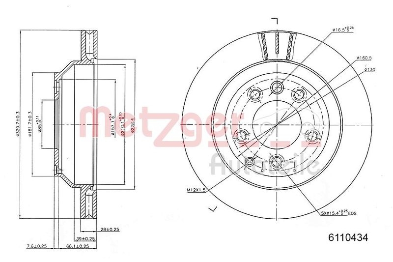 2x METZGER Brake Disc GREENPARTS