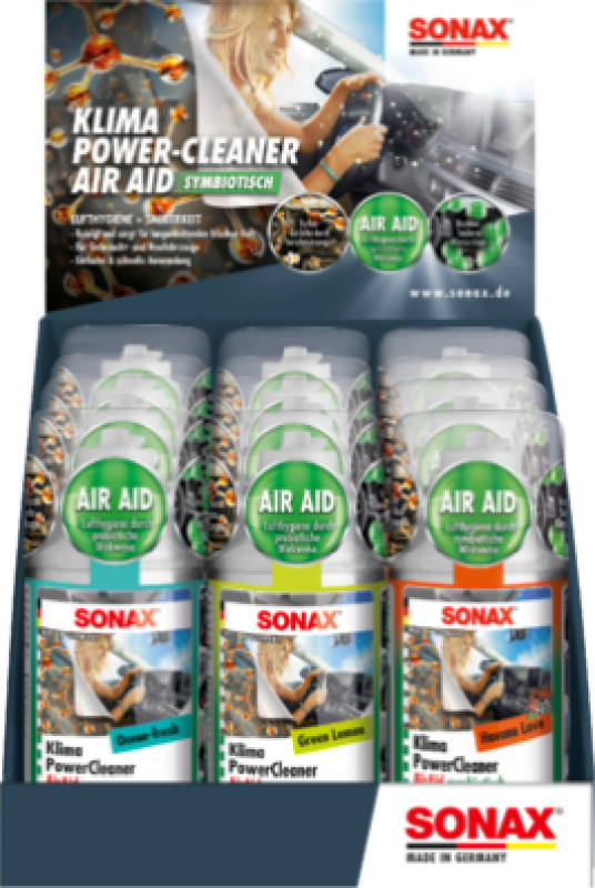 SONAX Air Conditioning Cleaner/-Disinfecter Car A/C cleaner AirAid symbiotic counterdisplay mixed