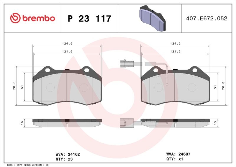 BREMBO Bremsbelagsatz, Scheibenbremse XTRA LINE