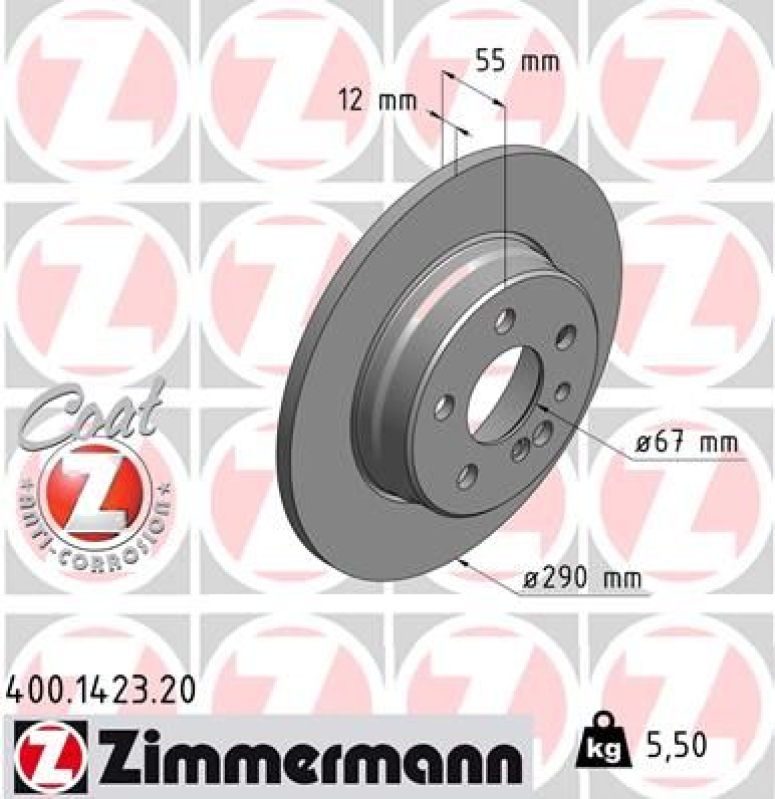 2x ZIMMERMANN Bremsscheiben Ø290mm + Beläge Hinten passend für MB S-Klasse W140