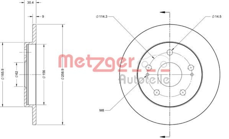 2x METZGER Bremsscheibe GREENPARTS