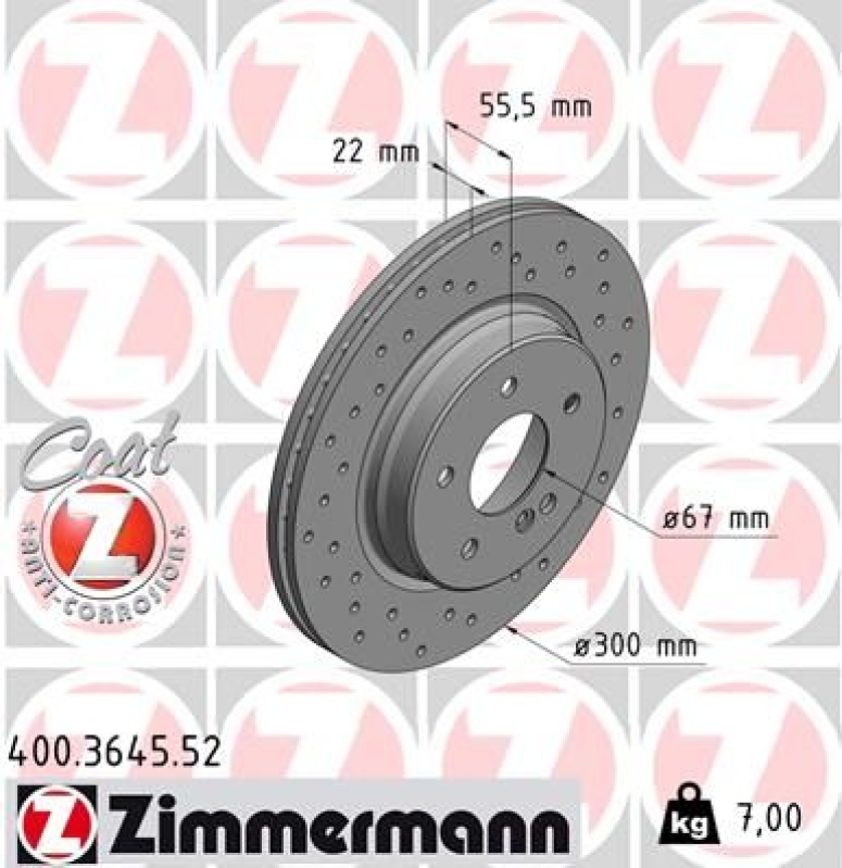 Zimmermann Bremsscheiben Ø300mm+Beläge Hinten passend für Mercedes-Benz CLK C209