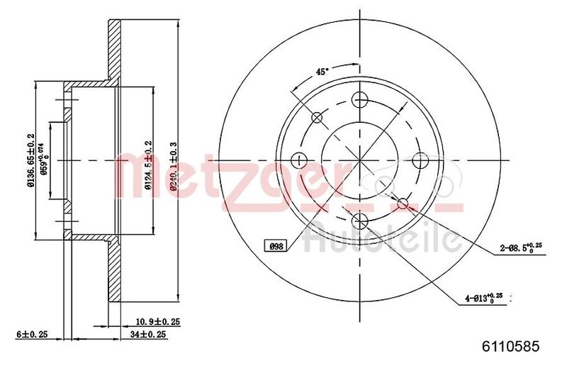 Original METZGER Bremscheiben + Bremsbeläge hinten passend für FIAT ALFA FORD