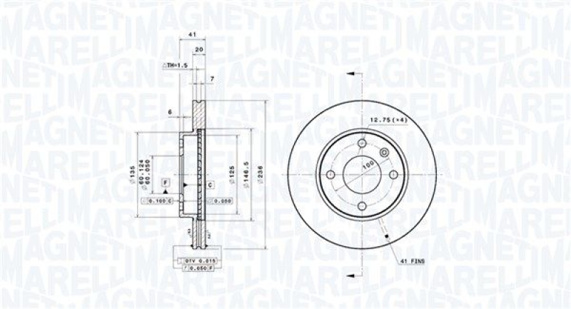 2x MAGNETI MARELLI Bremsscheibe