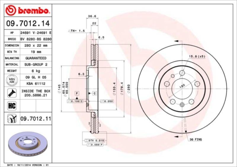 2x BREMBO Bremsscheibe COATED DISC LINE