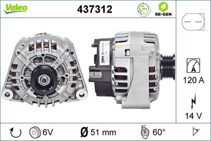 VALEO Alternator VALEO RE-GEN REMANUFACTURED