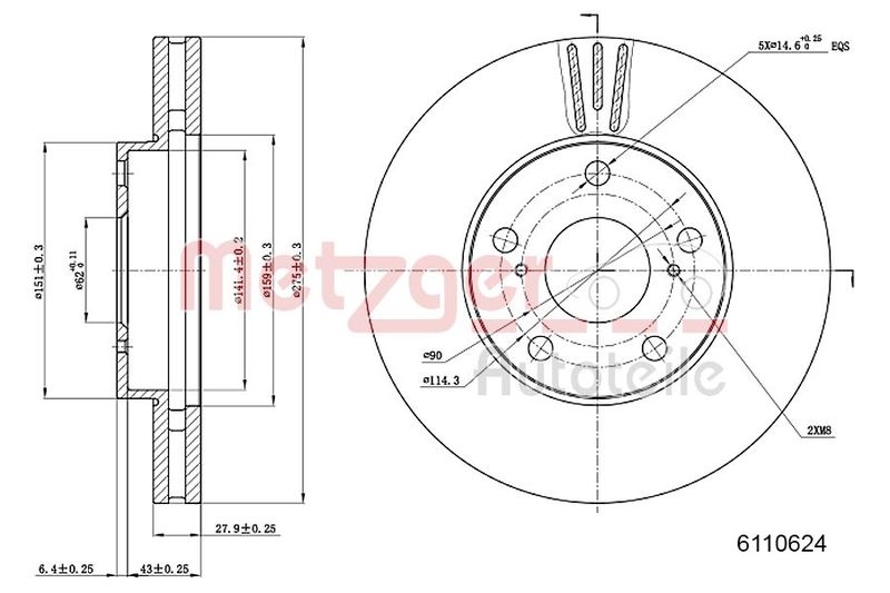 2x METZGER Bremsscheibe