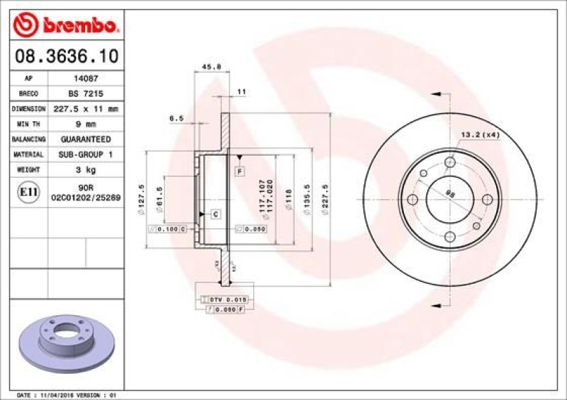 BREMBO Bremsscheiben Ø227mm + Beläge vorne passend für Fiat141 Seat Ibiza 1