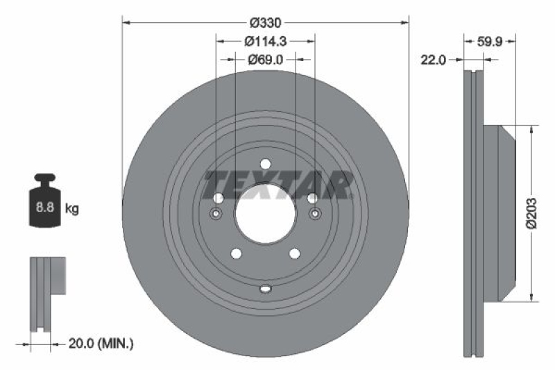 2x TEXTAR Brake Disc PRO+