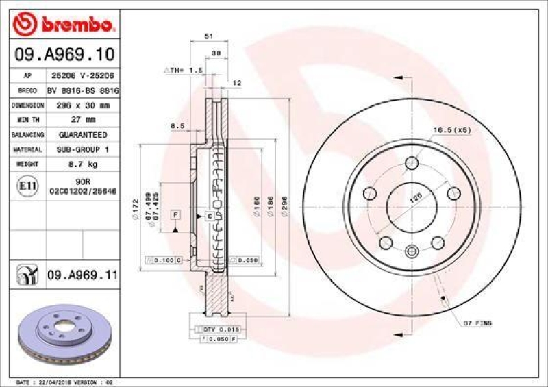 2x BREMBO Brake Disc PRIME LINE - UV Coated