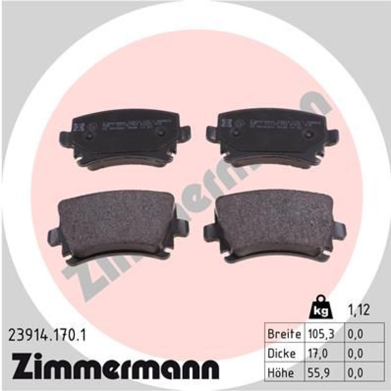 ZIMMERMANN Bremsscheiben Ø282mm + Beläge Hinten passend für VW Golf 5 Passat 3C