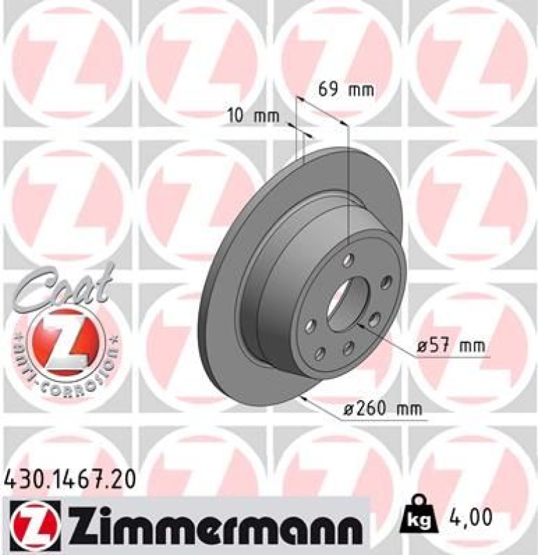 2x ZIMMERMANN Bremsscheiben Ø260mm + Beläge Hinten passend für Opel Vectra A J89