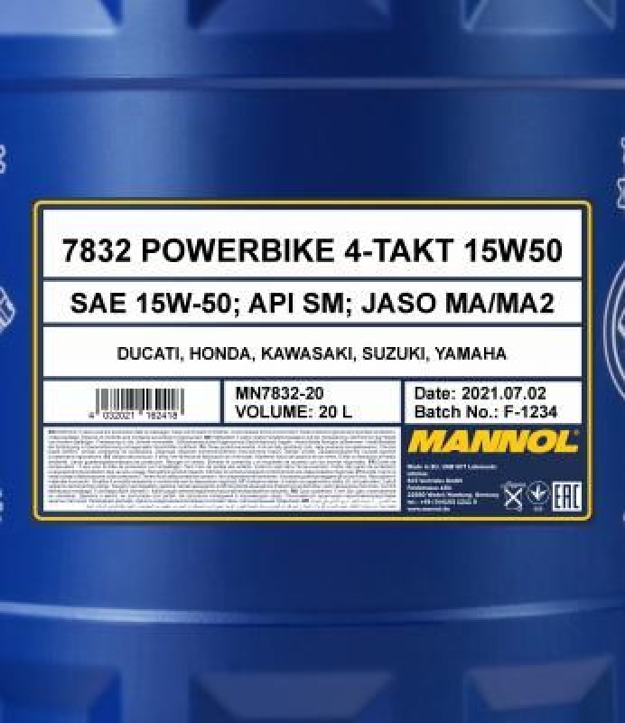 20L MANNOL 4-Takt Powerbike 15W-50 Motoröl Motorradöl