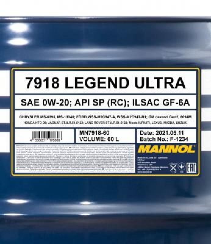 60L Mannol Legend Ultra 0W-20 Motoröl