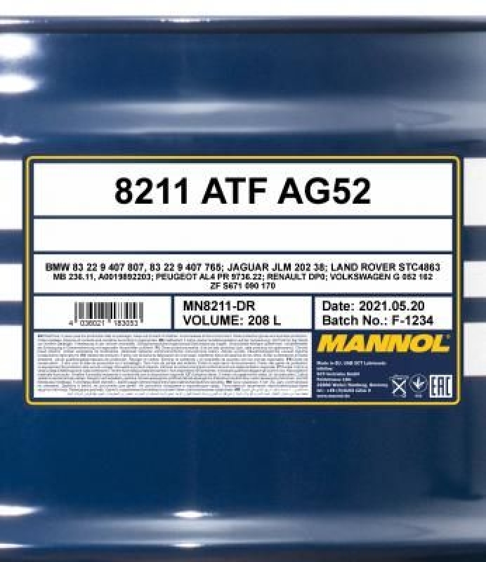 208L Mannol Automatikgetriebeöl ATF AG52 Spezial Getriebeöl VW TL 52 162 ÖL