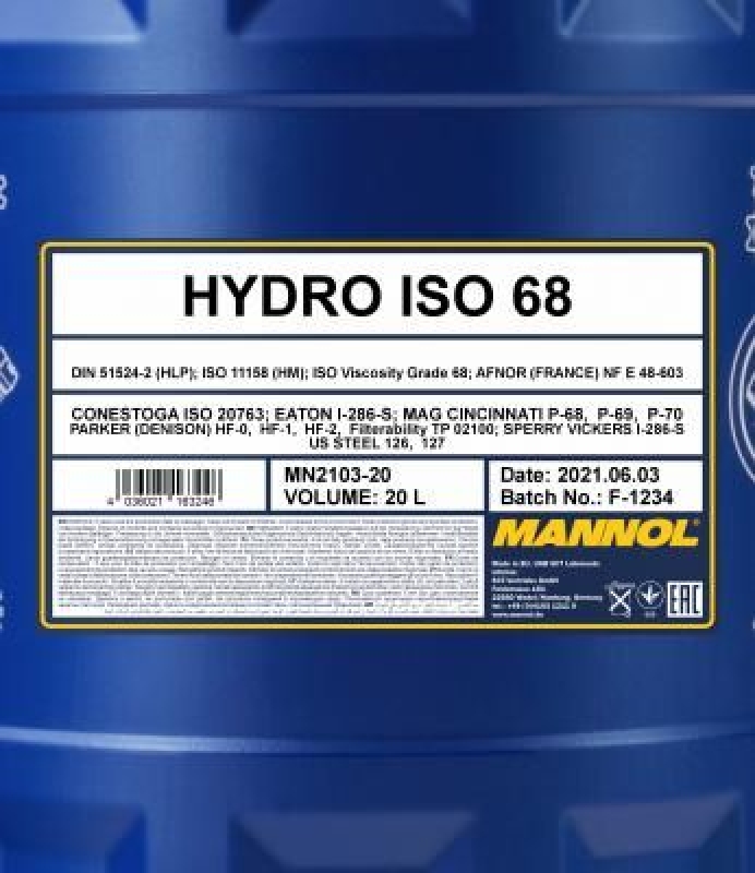 20L Mannol ÖL Hydro ISO 68 HLP 68 Schmierstoff Hydrauliköl